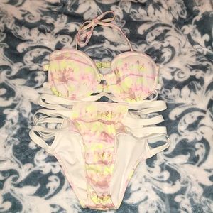 High Waisted Neon Palm Tree Swim Suit